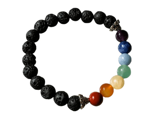 GAF TREASURES 7 chakra with Lava Crystal Bead Bracelet 8mm, Genuine 7 chakra with Lava Stretch Gemstone Bracelet, Healing Crystal Bracelet, Gift for Men & Women (1)
