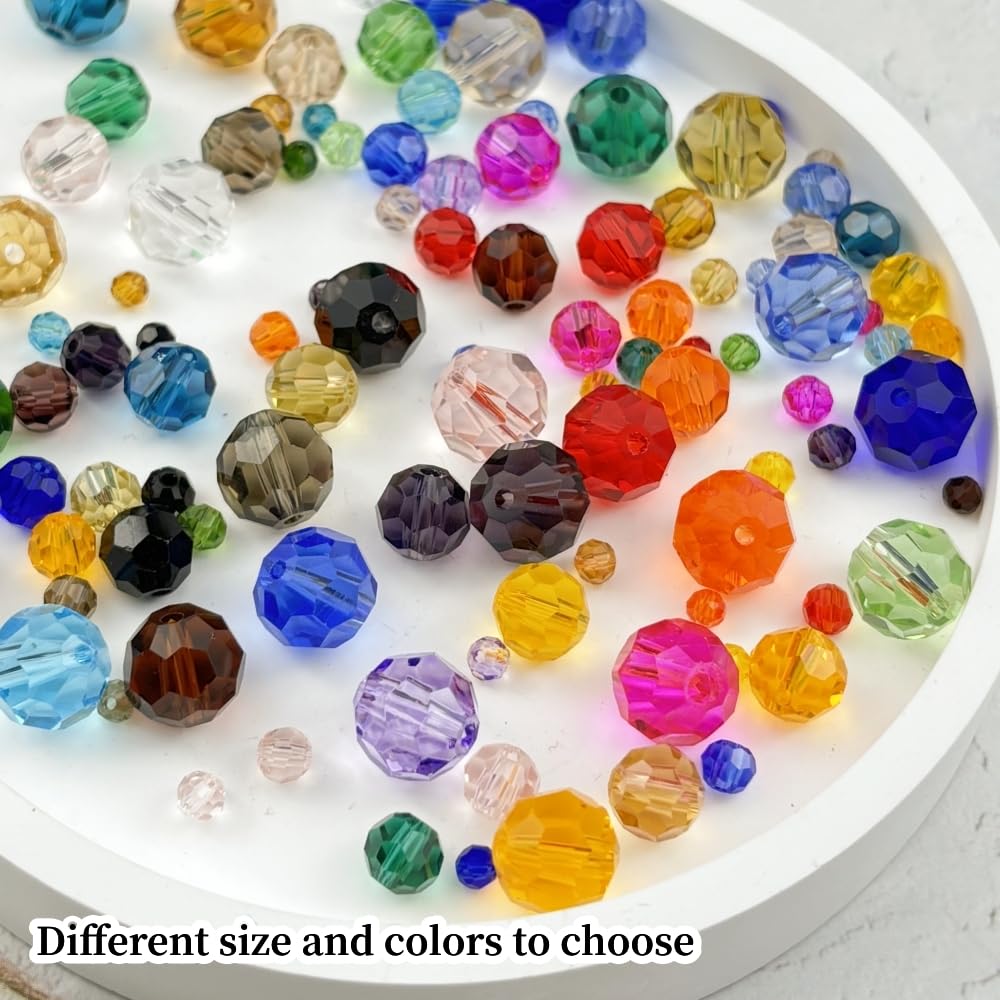 YUEXIGO 400pcs 4mm Round Crystal Glass Beads for Jewelry Making, Faceted Crystal Glass Spacer Beads for Bracelet Earring Necklace DIY Craft(Gray)