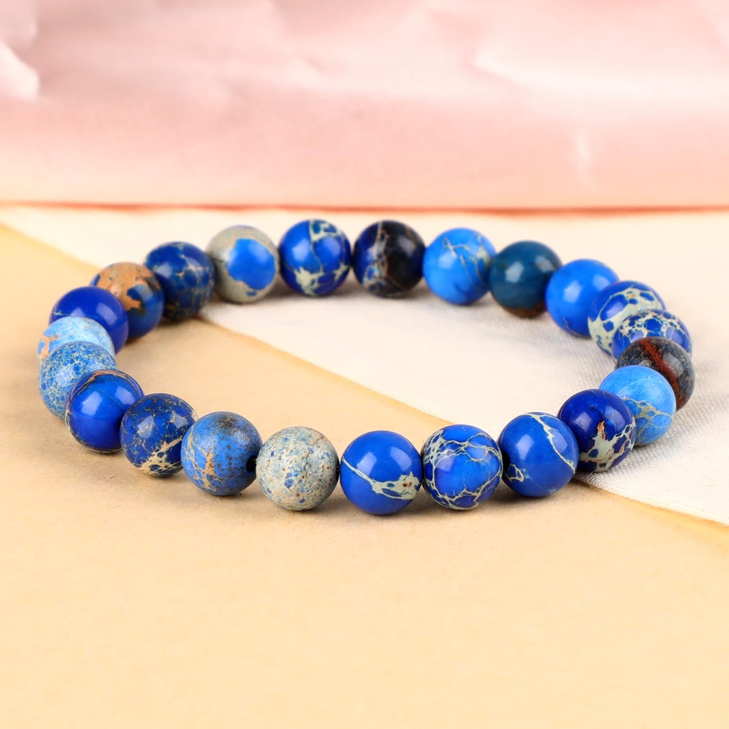 LPBeads Handmade Natural Gemstone Stretch Elastic 8mm Blue Imperial Jasper Bracelet Healing Crystal Round Stone Beads Jewelry Gifts for Women Men