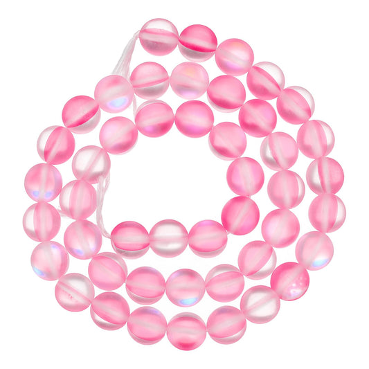 uxcell Matte Crystal Glass Beads 8mm Synthetic Frosted Shining Semi-Precious Round Loose Beads Synthetic Moonstone for Jewelry Making DIY Bracelet, Pink