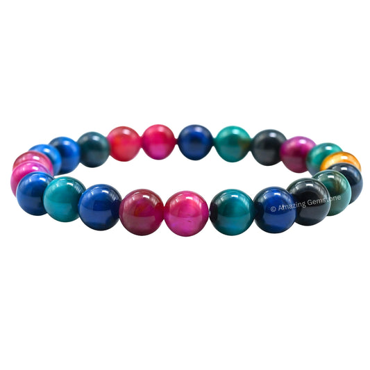 Amazing Gemstone Crystal Bracelet for Women Men's Gifts - Protection Healing Crystal Bracelet - 8mm Gemstone Beaded Stretchable Bracelet Pulseras Para Hombres Mujer Stocking Stuffers Mothers Day Gift (Multi Cat's Eye)