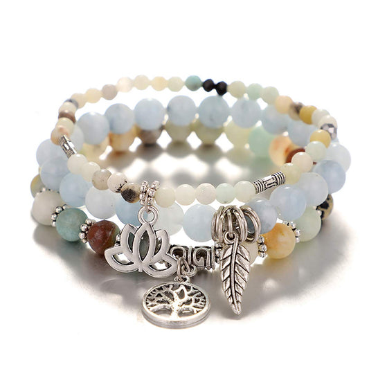 UEUC Tree of Life Yoga Healing Stone Bracelets,Multilayer Lotus Chakra Stone Reiki Bracelet Sets,Anxiety Crystal Natural Stone,for Women Stress Relief
