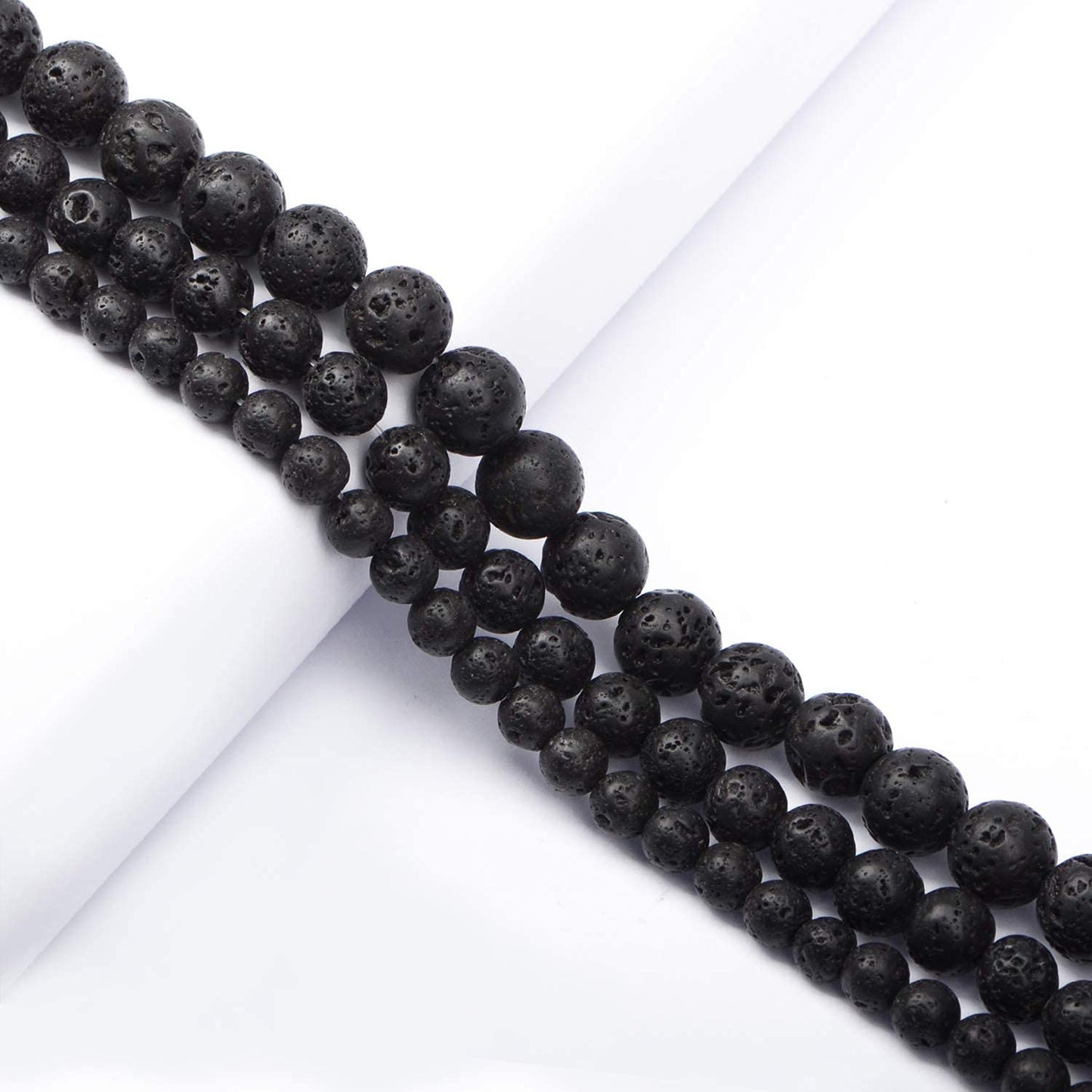 AD Beads Natural Gemstone Round Loose Beads 15" for Bracelet Necklace Earrings Jwelery Making Crafts DIY (8mm, Black Lava Stone)