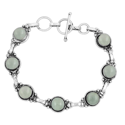 Natural Aquamarine 925 Silver Plated Round Gemstone Adjustable Bracelet for Women - March Birthstone Bohemian Vintage Style Handmade Jewelry Bracelet - Gift for Her