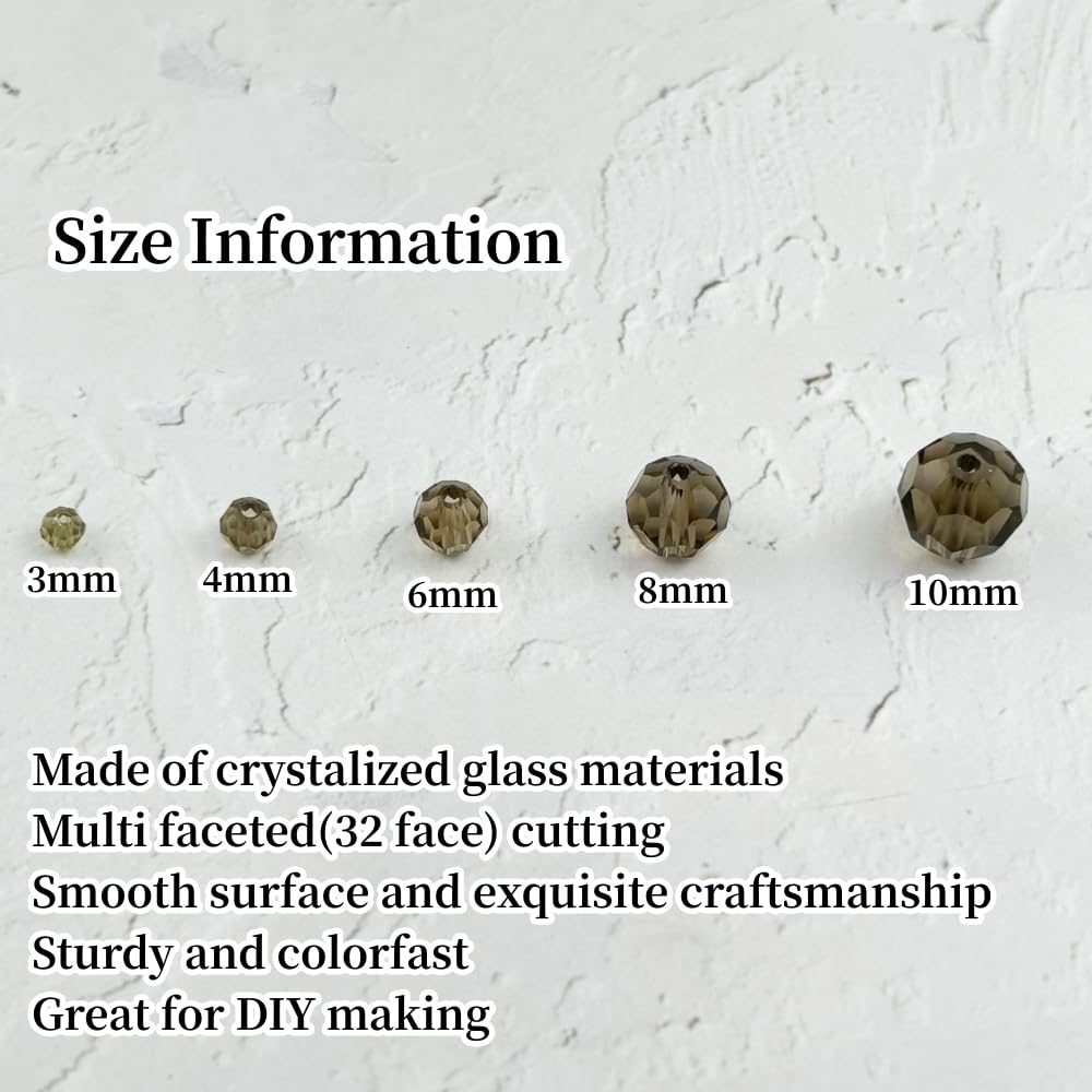 YUEXIGO 400pcs 4mm Round Crystal Glass Beads for Jewelry Making, Faceted Crystal Glass Spacer Beads for Bracelet Earring Necklace DIY Craft(Gray)