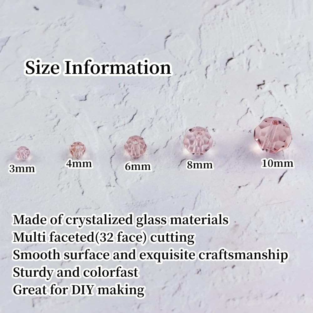 YUEXIGO 400pcs 4mm Round Crystal Glass Beads for Jewelry Making, Faceted Crystal Glass Spacer Beads for Bracelet Earring Necklace DIY Craft(Light Pink)