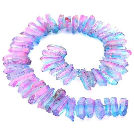 BEADIA Blue/Purple Titanium Coated Crystal Quartz Spike Point Stick Beads Rough 1.0"-1.5" for Jewelry Making 15 Inch/Strand