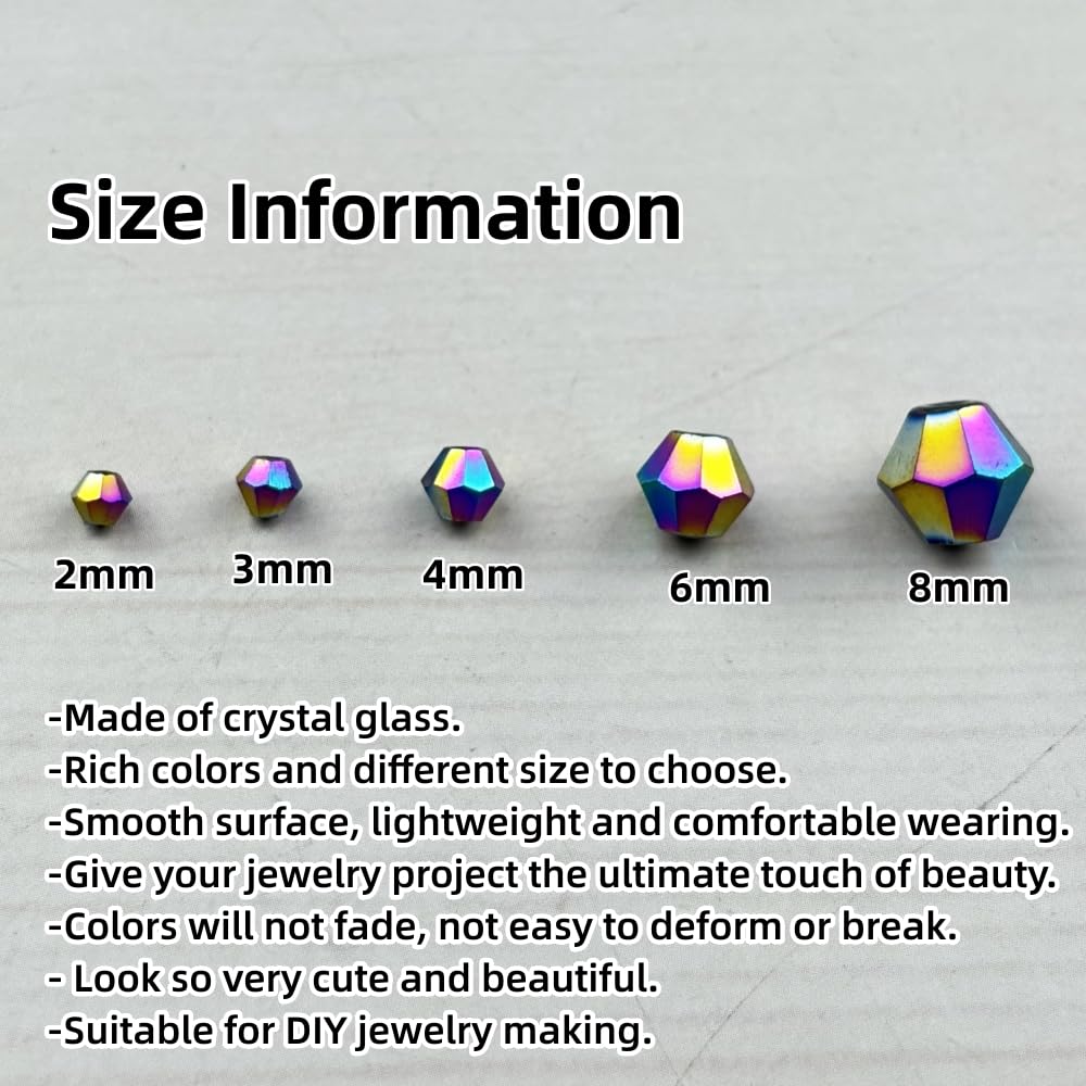 Pinhoollgo 1310pcs Bicone Crystal Glass Beads 2mm 3mm 4mm 6mm 8mm Faceted Crystal Spacer Beads for Bracelets Necklace Pendants Earrings DIY Jewelry Craft Making(Rainbow)