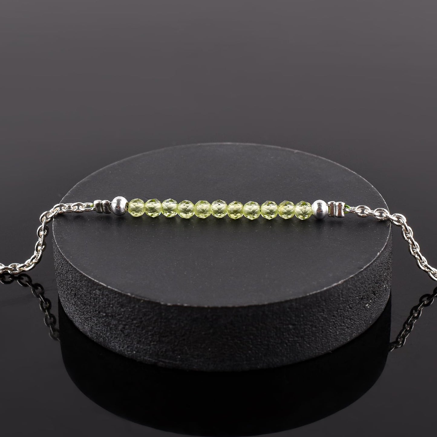 YANARA Peridot Ankle Bracelets for Women, August Birthstone, Green Gemstone Beads, Handmade Dainty Waterproof Anklets 9"+1.25" inch, Chakra Healing Crystals, Silver Plated Chain, Minimalist Jewelry For Her