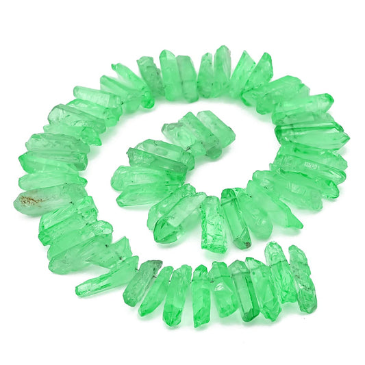 BEADIA Green Titanium Coated Crystal Quartz Spike Point Stick Beads Rough 1.0"-1.5" for Jewelry Making 15 Inch/Strand