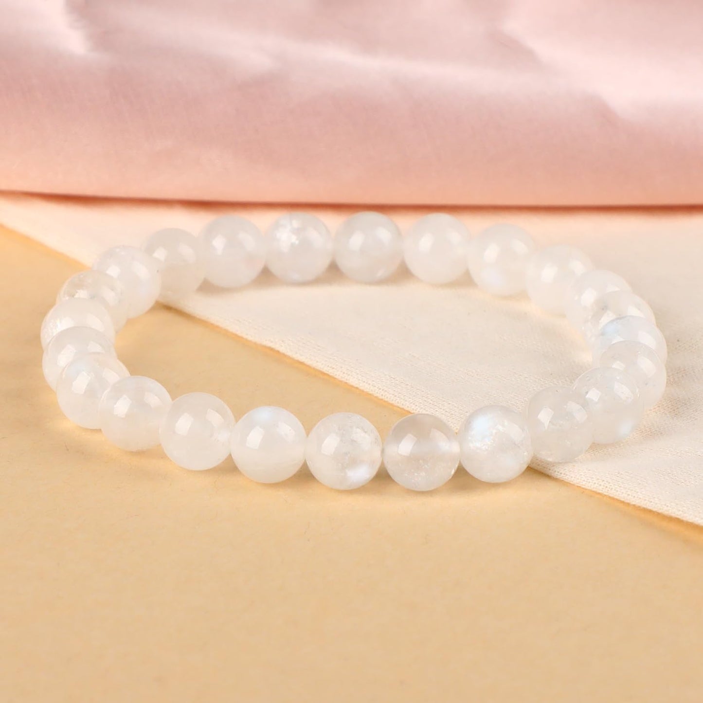 LPBeads Handmade Natural Gemstone Stretch Elastic 8mm Moonstone Bracelet Healing Crystal Round Stone Beads Jewelry Gifts for Women Men