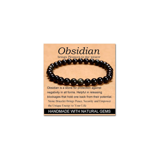 CHELYQST Black Obsidian Bracelet - Stone of Pleasure,Stretch Natural Stone Crystal Beads Jewelry Gifts for Women Men Unisex Adult,6mm