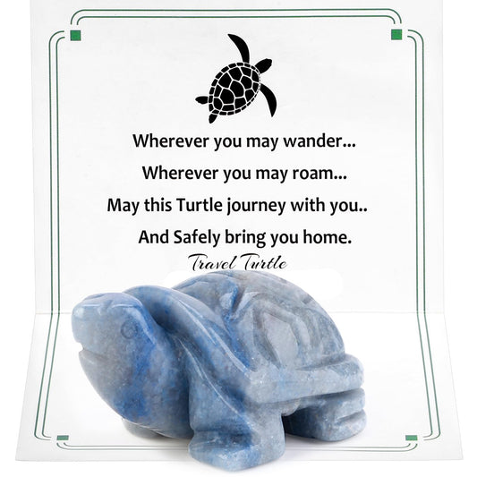 DUQGUHO 2" Travel Turtle Gift Decor Crystals Figurines Blue Aventurine Crystal Best Turtles Travels Gifts for Women Traveling Travelers Cute Decorations