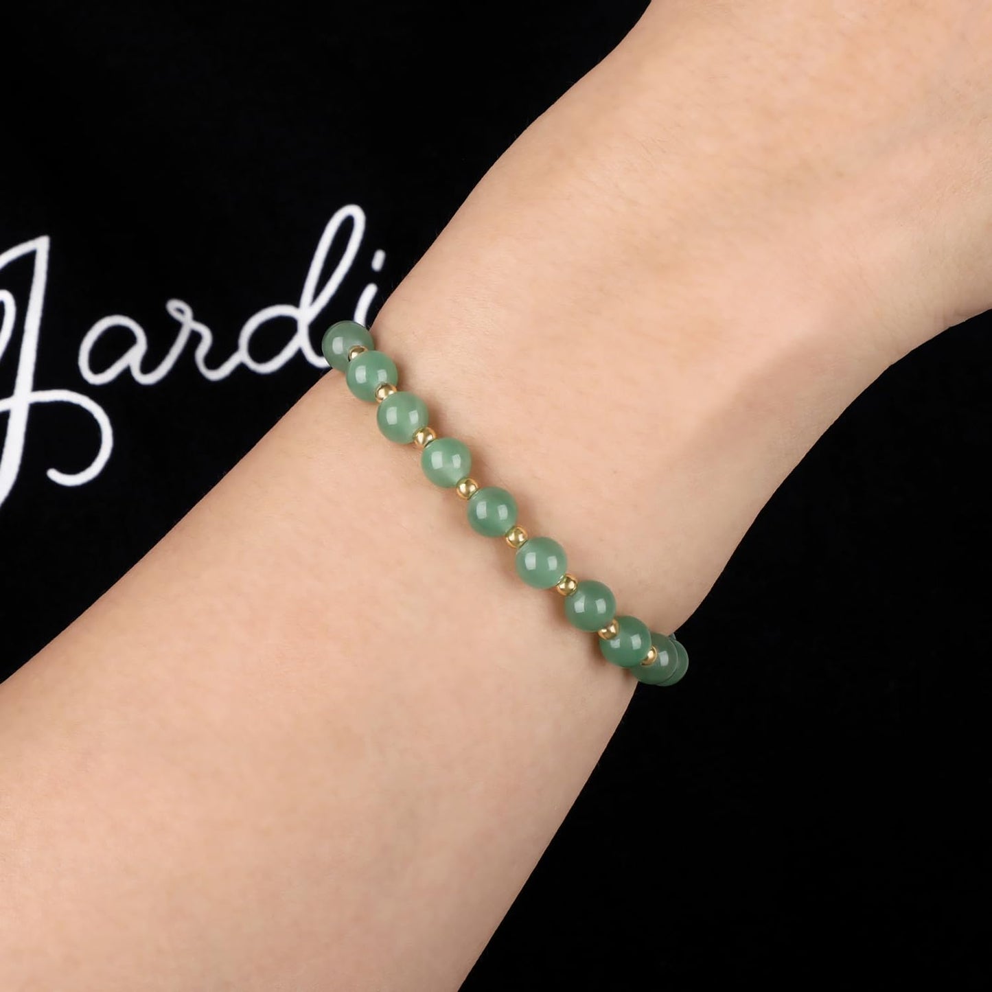QOGIR Green Aventurine - Prosperity - 14K Gold Plated Beads Natural Gemstone Stretch Elastic Dainty Healing Beaded Bracelets Gifts 6mm