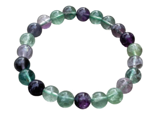 GAF TREASURES Rainbow Fluorite Crystal Bead Bracelet 8mm, Genuine Rainbow Fluorite Stretch Gemstone Bracelet, Healing Crystal Bracelet, Gift for Men & Women (1)