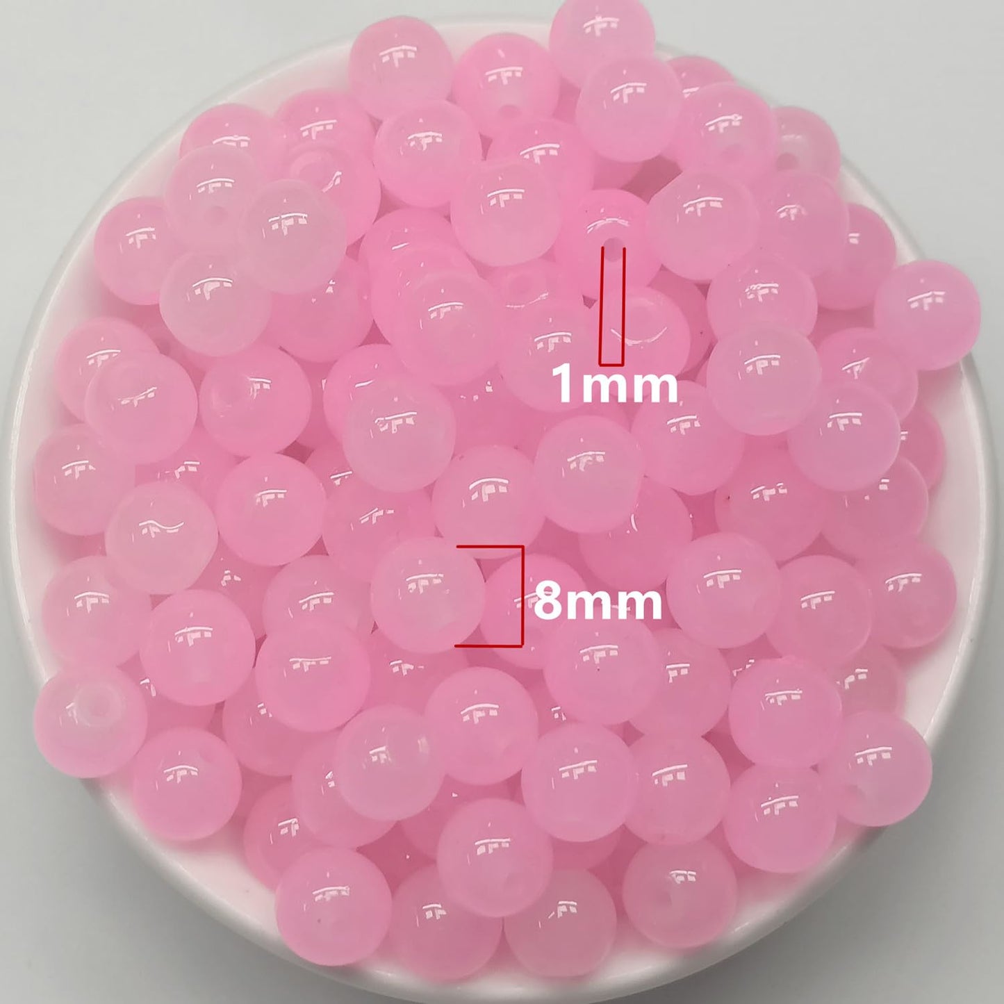 200PCS Glass Beads 8mm Glass Beads for Bracelets Necklaces Jewelry Making DIY Crafts (Pure Pink)