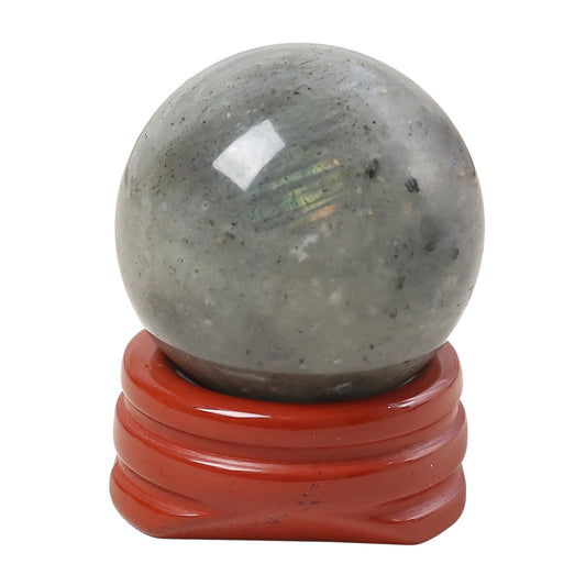 Casaper Natural Grey Moonstone Ball with Red Jasper Stand, Healing Crystal Sphere for Home Fengshui Yoga Meditation, Reiki Energy Balancing 1.18”(30mm)