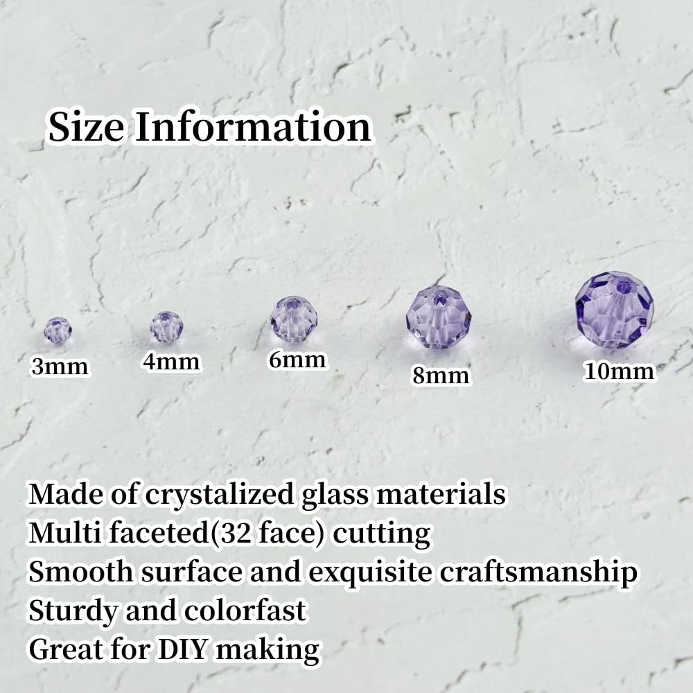 YUEXIGO 400pcs 4mm Round Crystal Glass Beads for Jewelry Making, Faceted Crystal Glass Spacer Beads for Bracelet Earring Necklace DIY Craft(Crystal Purple)