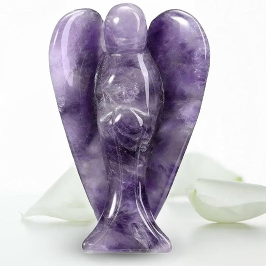 Earth Therapy Pocket Guardian Angel with Serenity Prayer Card - Amethyst Natural Crystal Healing Stone Figurine - Gift for Yourselves and Your Loved Ones - Home Decoration…