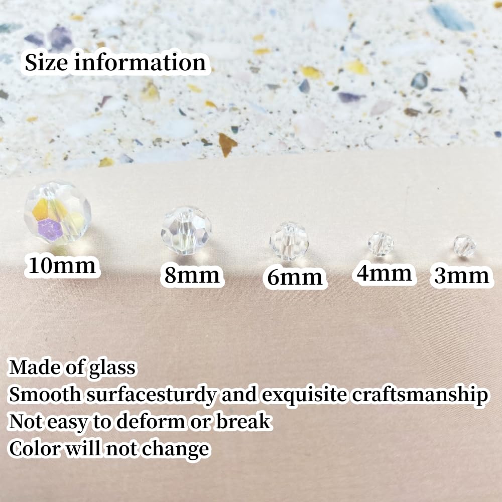 Xinhongo Crystal Glass Beads 50 Pieces 10mm Round Faceted Glass Spacer Beads for Jewelry Making Bracelet Earring Necklace DIY Craft Supplies(Crystal Clear AB)