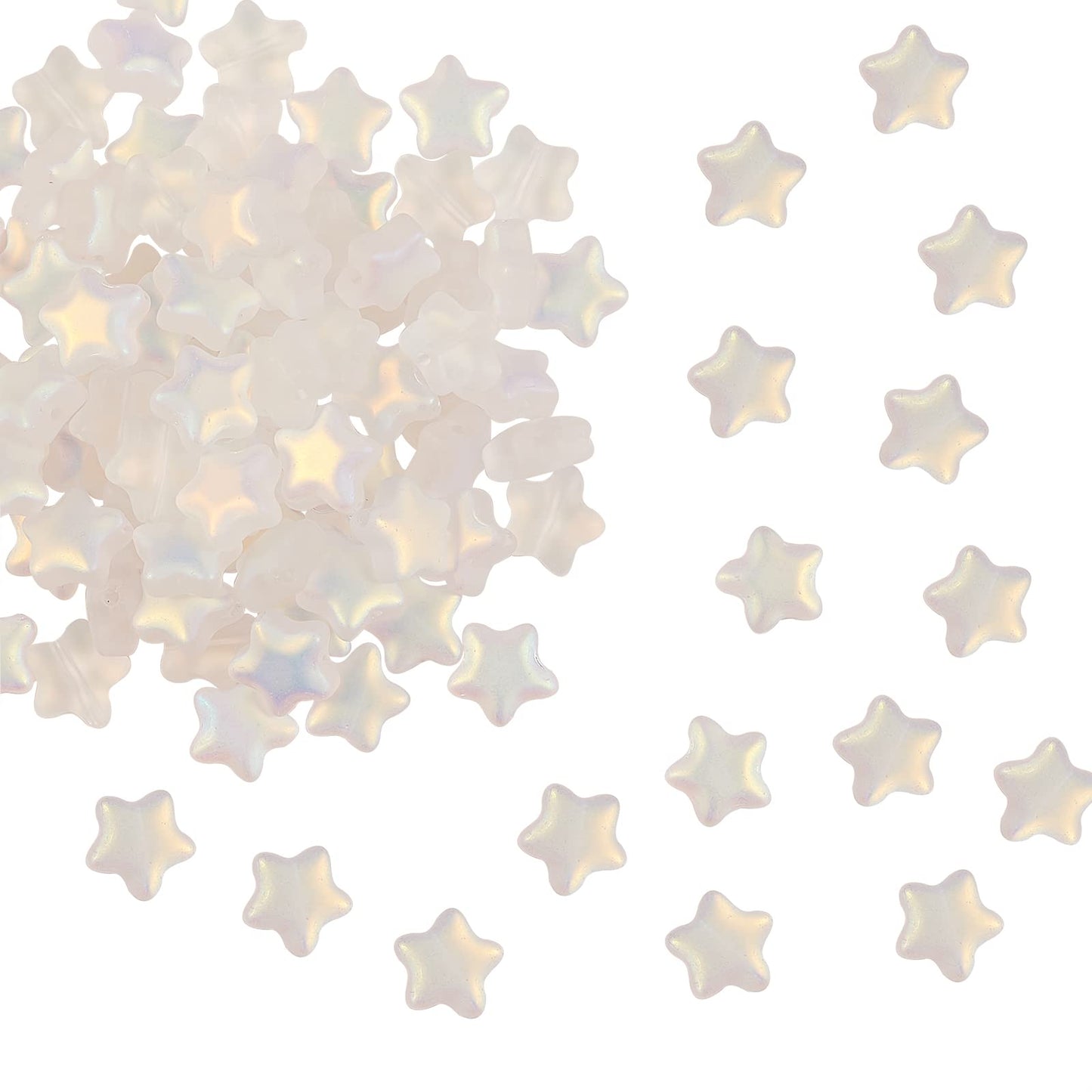 UR URLIFEHALL 100 Pcs Spray Painted Glass Star Beads AB Color Plated Frosted Glass Beads for Earring Bracelet Necklace DIY Craft Making