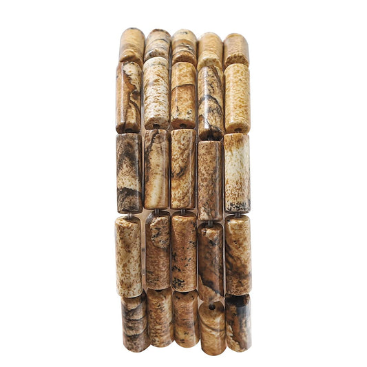 BEADIA Natural Brown Picture Jasper Tube Beads 13x4mm 30pcs Cylinder Loose Semi Gemstone Beads for Jewelry Making Design