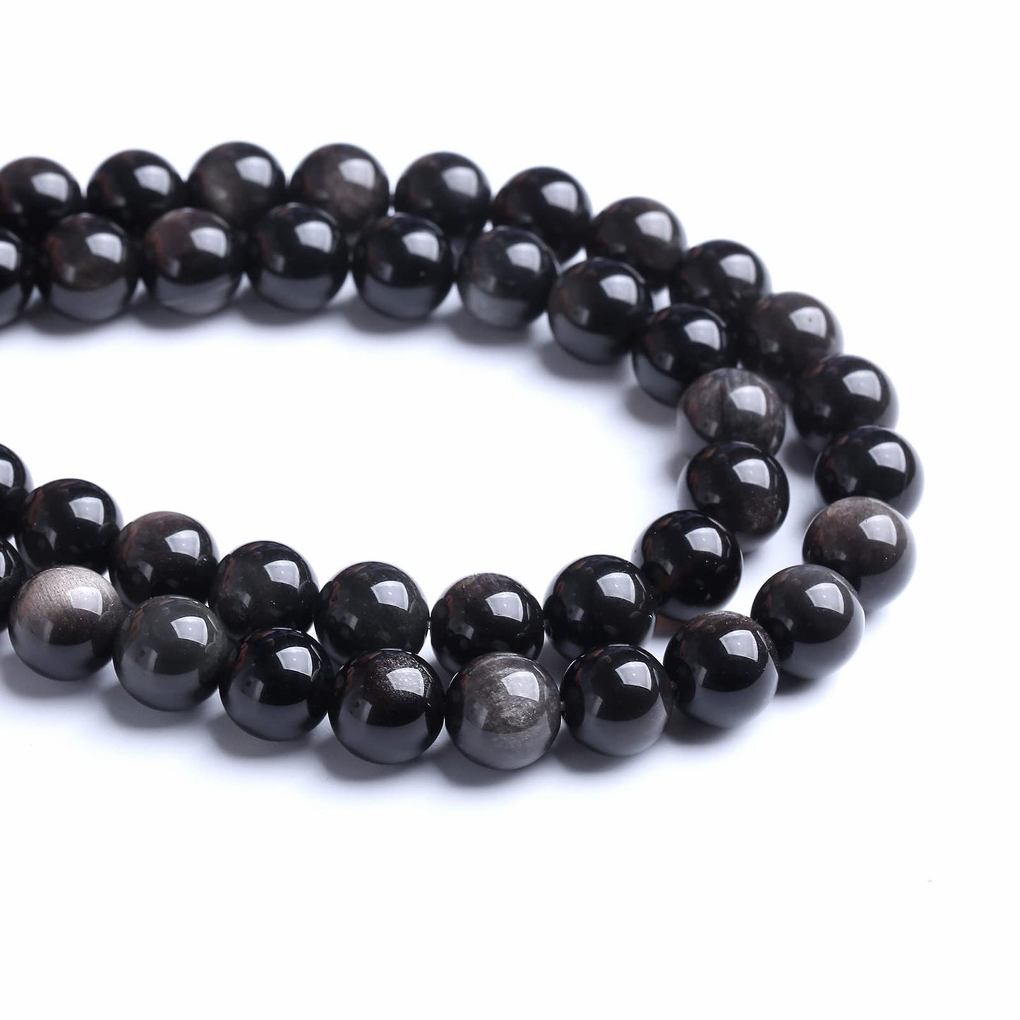 8MM 46PCS Natural Stone Silver Obsidian Loose Beads for Jewelry Making DIY Bracelet