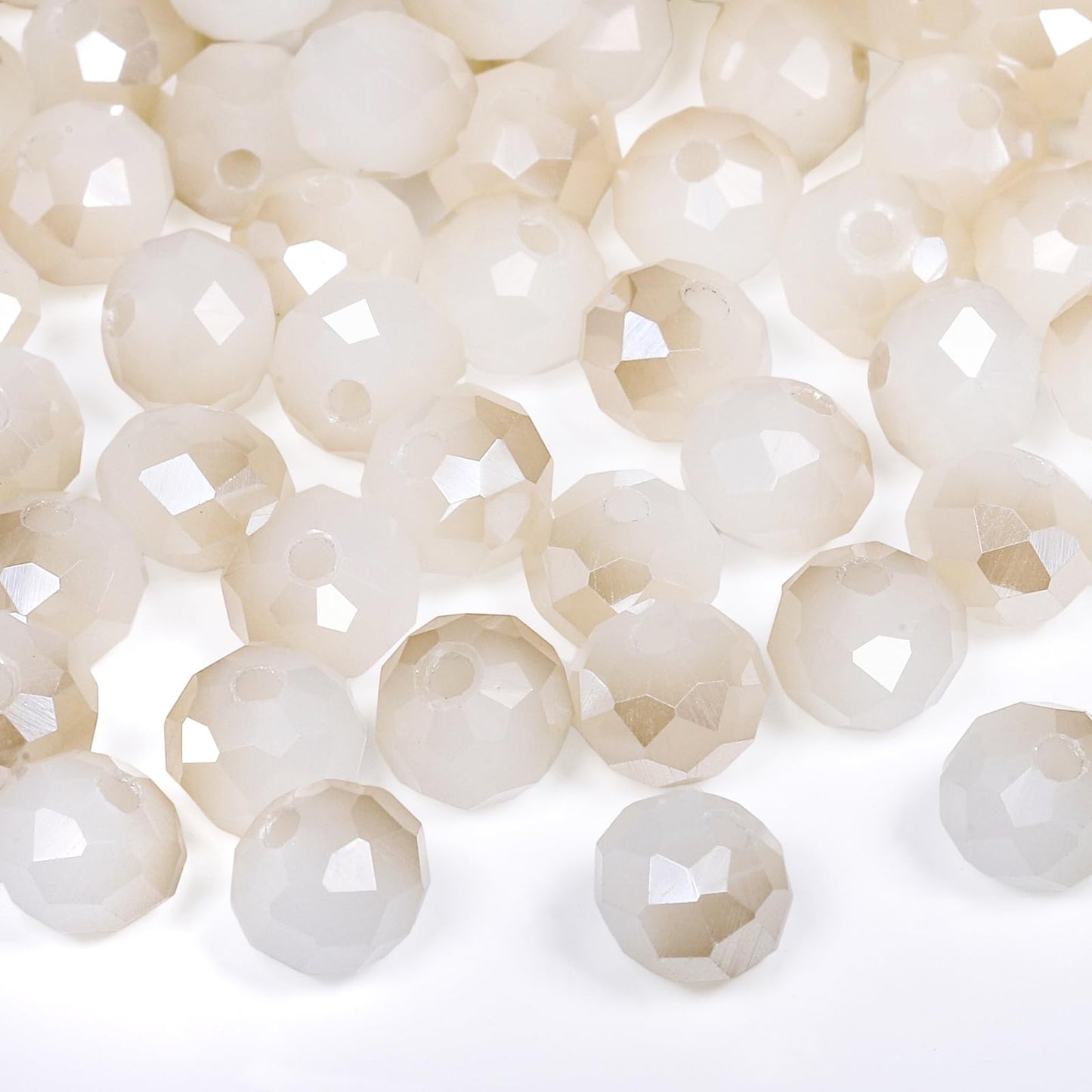 NITOPUPU 1000pcs 4mm Crystal Glass Beads for Jewelry Making Faceted Rondelle Flat Beads for Bracelets Necklace Earrings DIY Crafts (White Jade Half-Plated Crystal Bead)