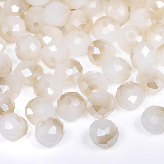NITOPUPU 500pcs 6mm Crystal Glass Beads for Jewelry Making Faceted Rondelle Flat Beads for Bracelets Necklace Earrings DIY Crafts (White Jade Half-Plated Crystal Bead)