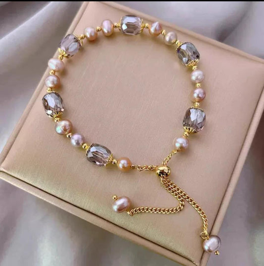 Pearl Bracelets for Women,Freshwater Pearls Crystal Bracelet Boho Bracelets Bead Bracelet Gifts (Gold)