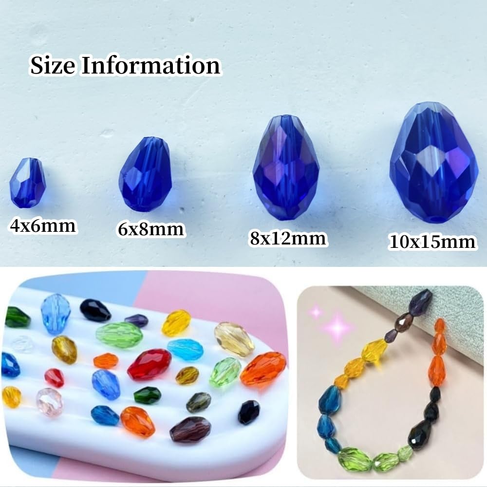 Honkoolly 200pcs 4x6mm Teardrop Crystal Glass Beads Vertical Hole Faceted Glass Teardrop Spacer Beads for Bracelets Necklace Earring DIY Jewelry Making Craft(Blue AB)