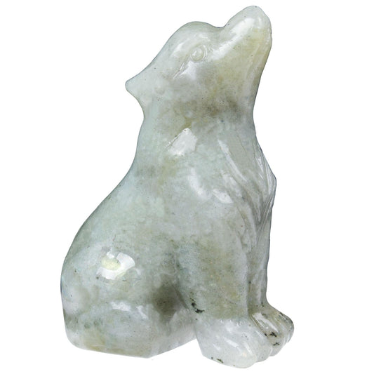 Hguxmcu Labradorite Wolf Figurine,Crystal Carved Statue for Home Office Desk Decor,Hand Carved 1.8 Inch Healing Crystal,Spirit Animal Gift for Wolf Lovers,Good Luck Feng Shui Protection Totem