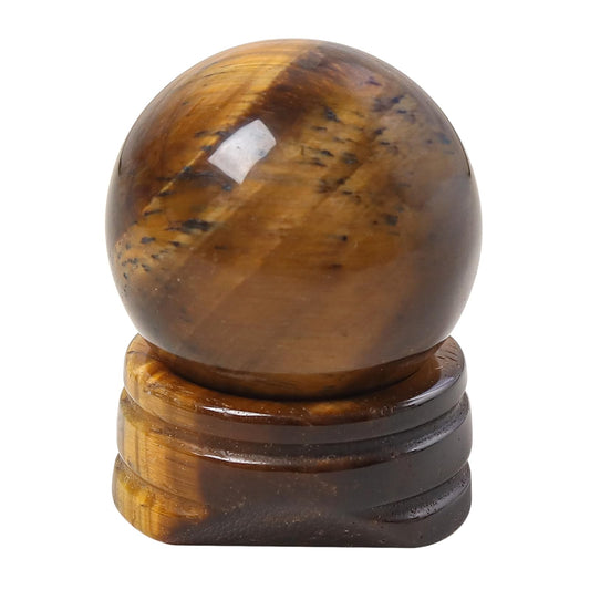 Casaper Natural Tiger's Eye Ball with Stone Stand, Healing Crystal Sphere for Home Fengshui Yoga Meditation, Reiki Energy Balancing 1.18”(30mm)