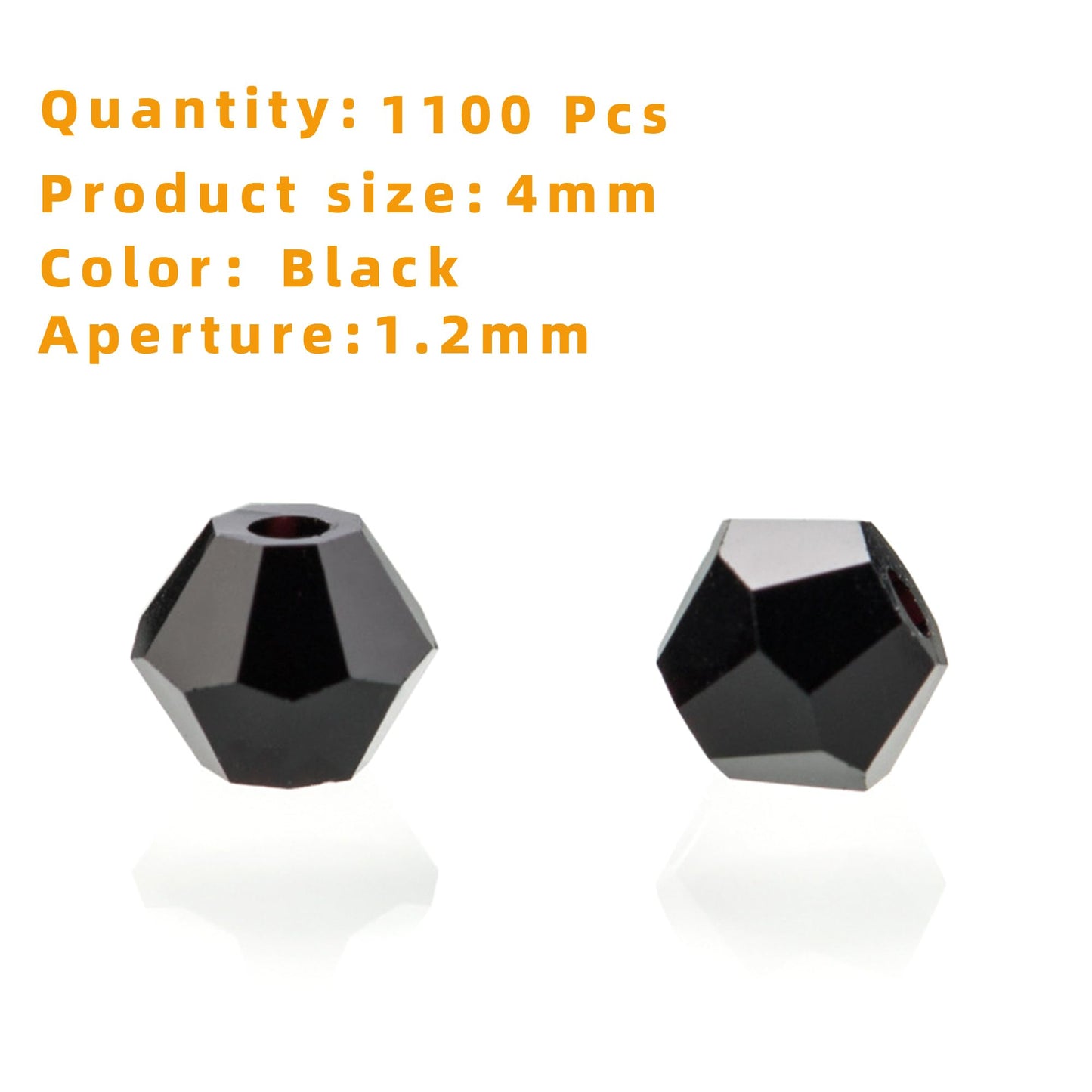 Laopottbeads 1100pcs Black 4mm Bicone Crystal Beads for Jewelry Making – Small Faceted Glass Beads for Bracelets, Earrings, Loc Sprinkles, DIY Crafts