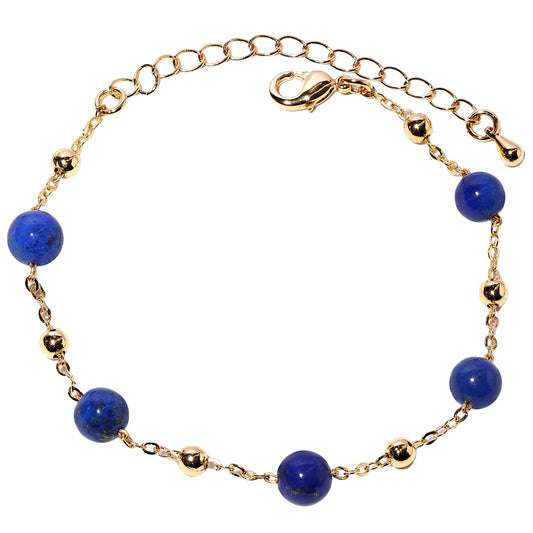 Xfoxstal 14k Gold Plated Chain Bracelets for Women Crystals and Stones Bracelets Jewelry Adjustable (Lapis Lazuli)