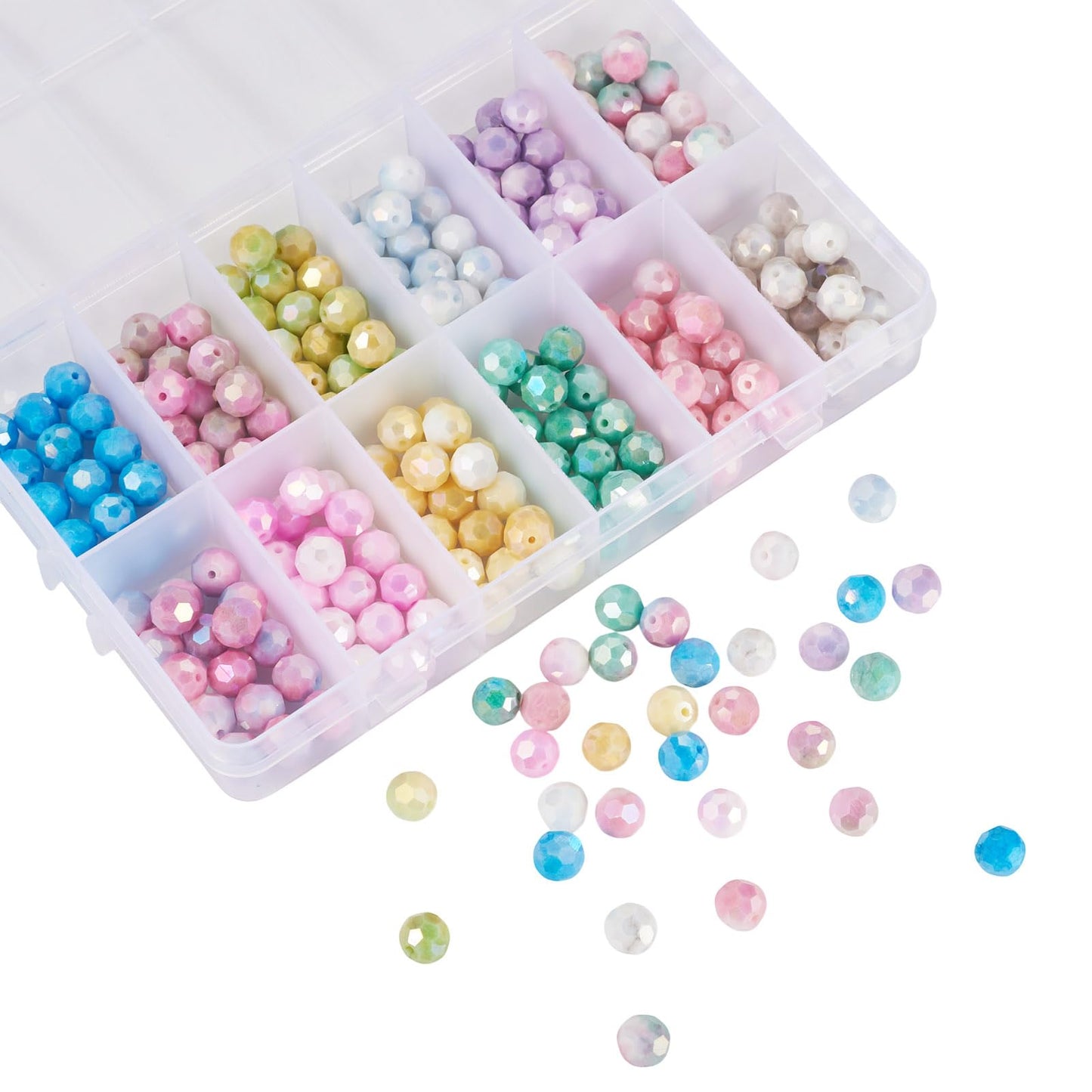 Elecrelive 240Pcs 8mm Faceted Glass Beads 12 Colors Colorful Crystal Beads Imitation Jade Gems for Bracelet Necklace Jewelry Making