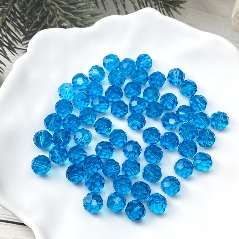 LIMAOLLY 140pcs 8mm Faceted Crystal Glass Beads Round Spacer Beads for Jewelry Making DIY Craft Making Necklace Bracelet Earring Wind Chimes Suncatchers Ornament(506-Aquamarine)