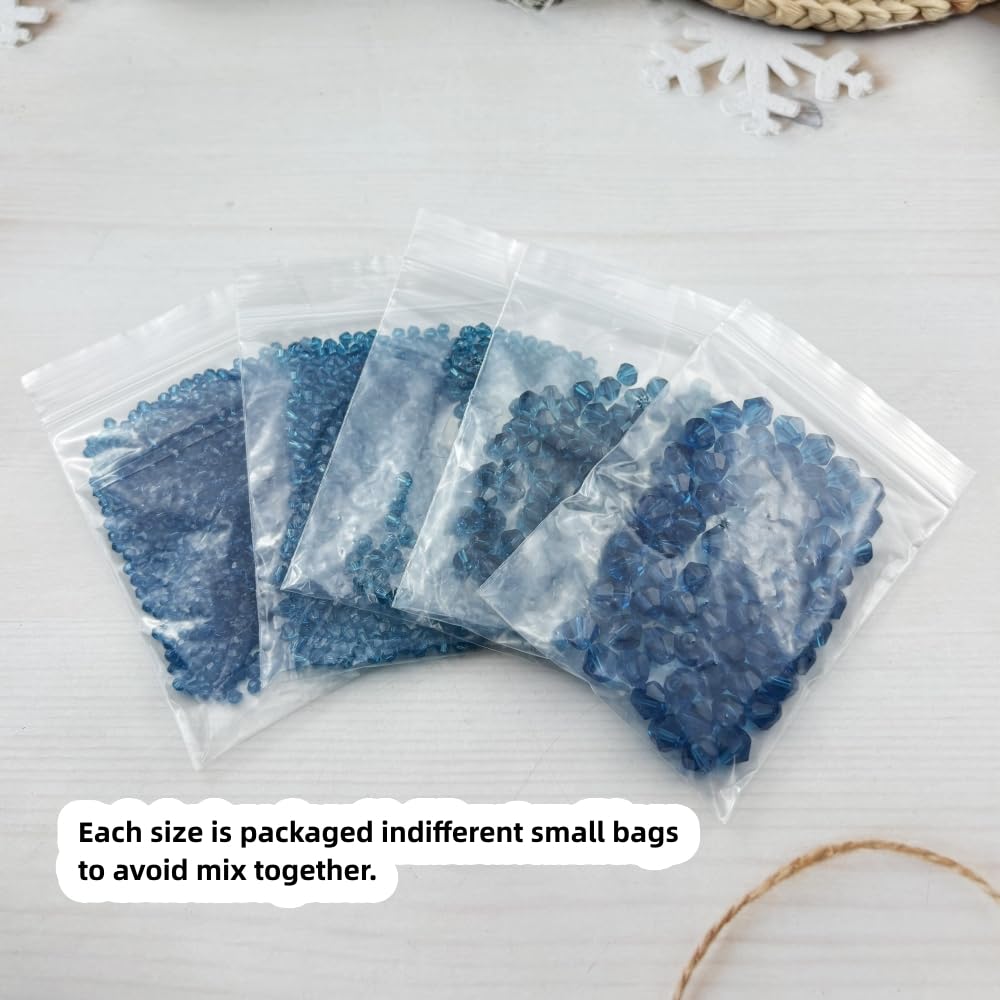 Pinhoollgo 1310pcs Bicone Crystal Glass Beads 2mm 3mm 4mm 6mm 8mm Faceted Crystal Spacer Beads for Bracelets Necklace Pendants Earrings DIY Jewelry Craft Making(Peacock Blue)