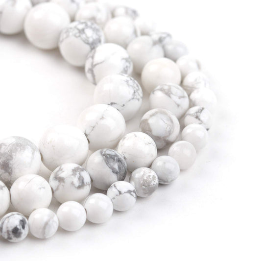 Filluck Natural Stone Beads 8mm White Howlite Turquoises Polished Round Smooth Gemstone Beads for Jewelry Making 15 Inch(White Howlite Turquoises,8mm)