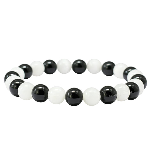 Amazing Gemstone Crystal Bracelet for Women Men's Gifts - Protection Healing Crystal Bracelet - 8mm Gemstone Beaded Stretchable Bracelet Pulseras Para Hombres Mujer Stocking Stuffers Mothers Day Gift (Black Tourmaline Selenite)