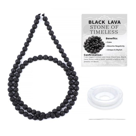 CMBYN Natural Stone Beads Round Genuine Real Stone Beading Strand Loose Gemstones DIY Smooth Bead for Bracelet Necklace Earrings Jewelry Making (Black Lava, 4mm 90 Pieces)