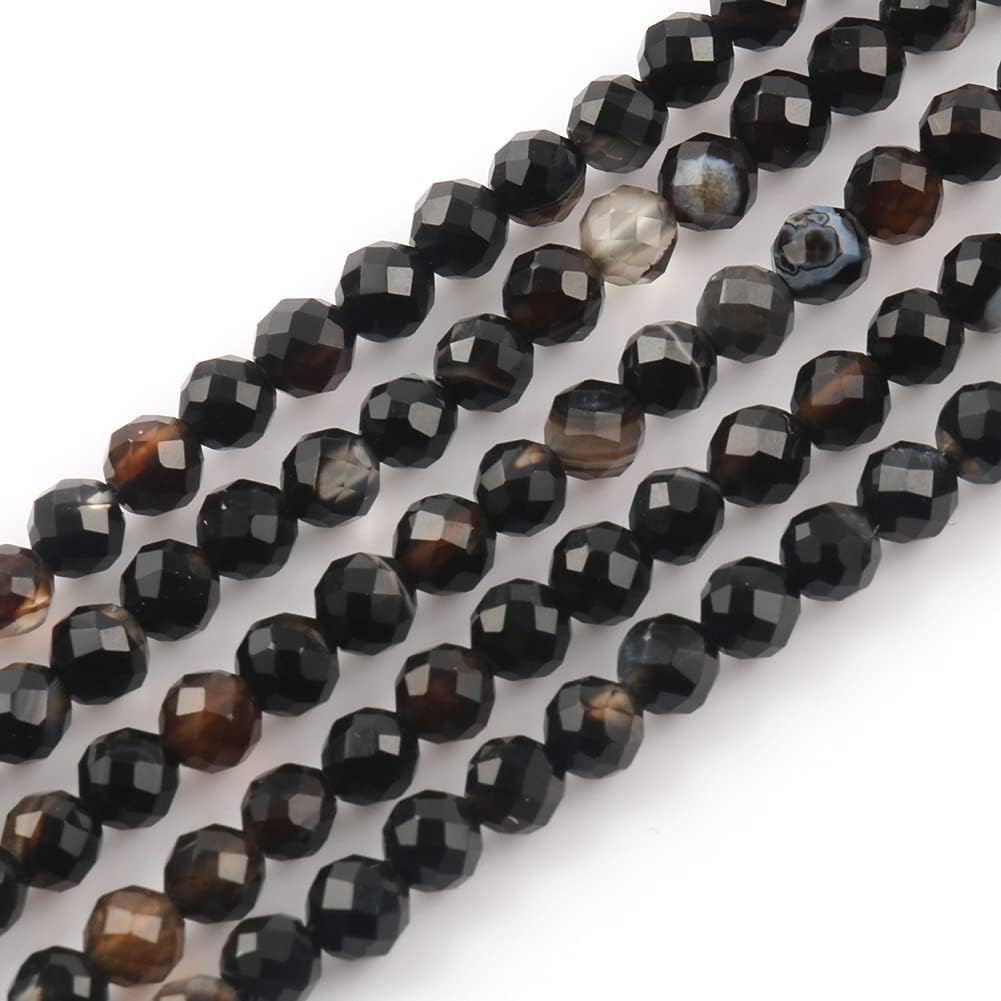 Song Xi 180pcs 2mm Natural Black Striped Agate Gemstone Beads Faceted Round Loose Stone Beads for Jewelry Making