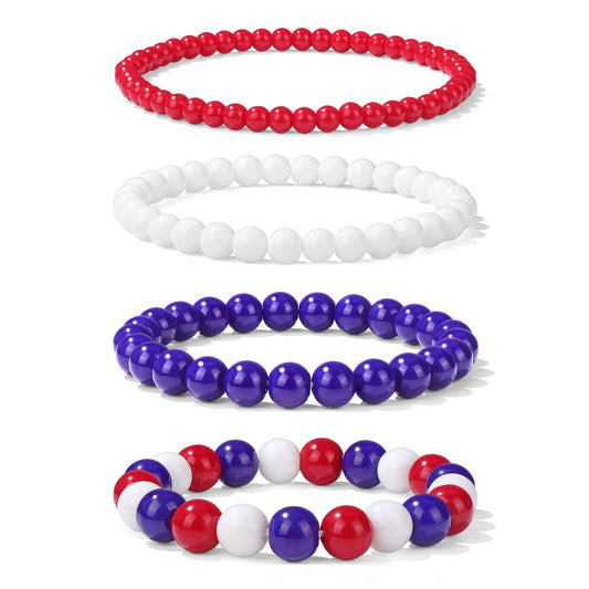 Vinswet 4pcs Beaded Bracelets for Women,Natural Healing Crystal Gemstones Bracelet,Anxiety Stress Relief Bracelet Handmade purple Jewelry Gifts for Women (Red Porcelain&White Porcelain&Green Porcelain)