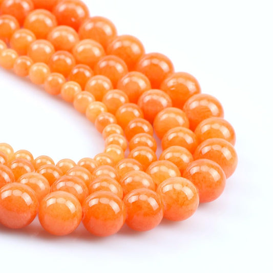 Yochus 45pcs Natural Orange Colored Jade Stone Beads for Jewelry Making，8mm Healing Crystal Round Gemstone Beads for Bracelet Making DIY Necklace
