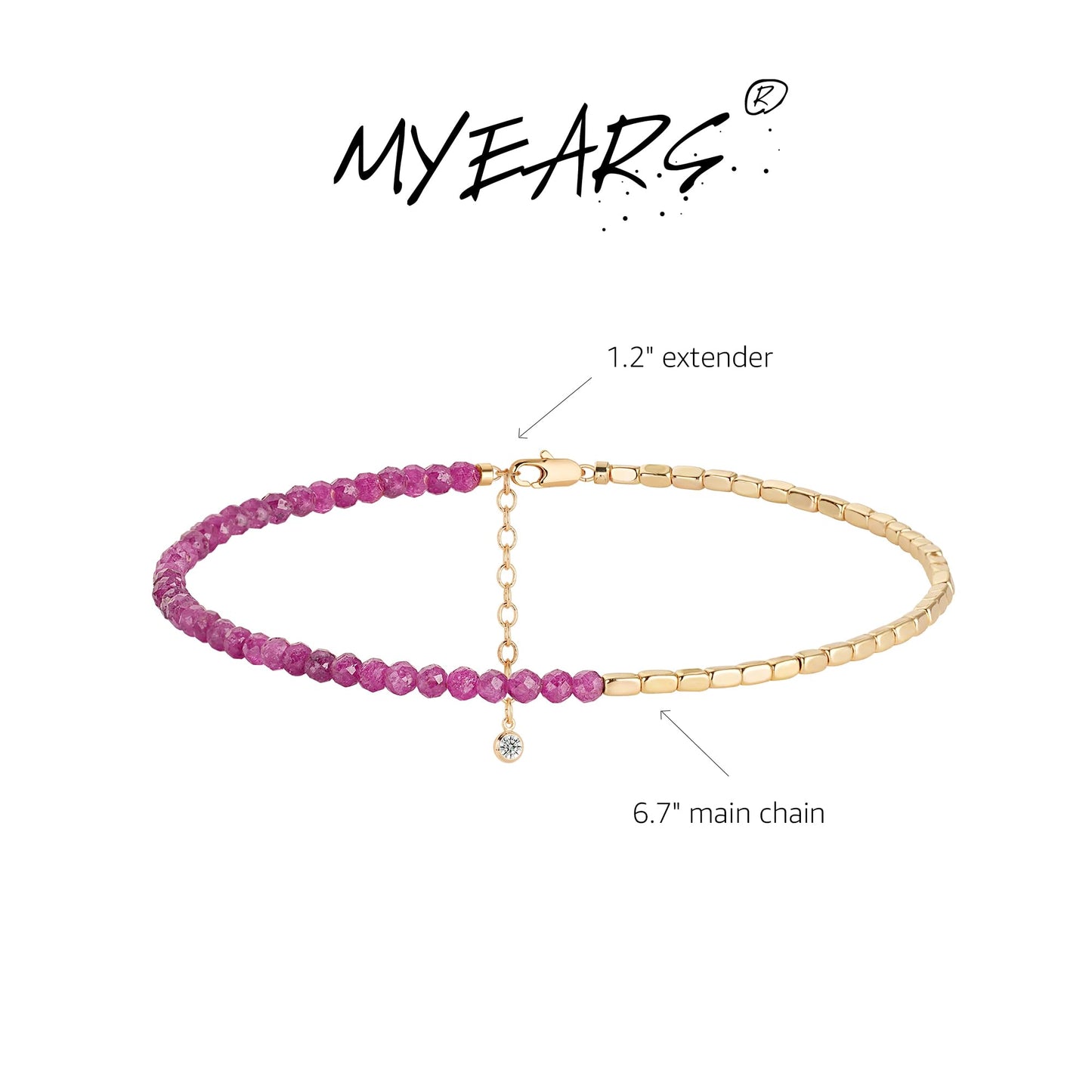 MYEARS Women Beaded Bracelet Gold Gemstone Ruby 14K Simple Dainty Handmade Chain Everyday Boho Beach Jewelry