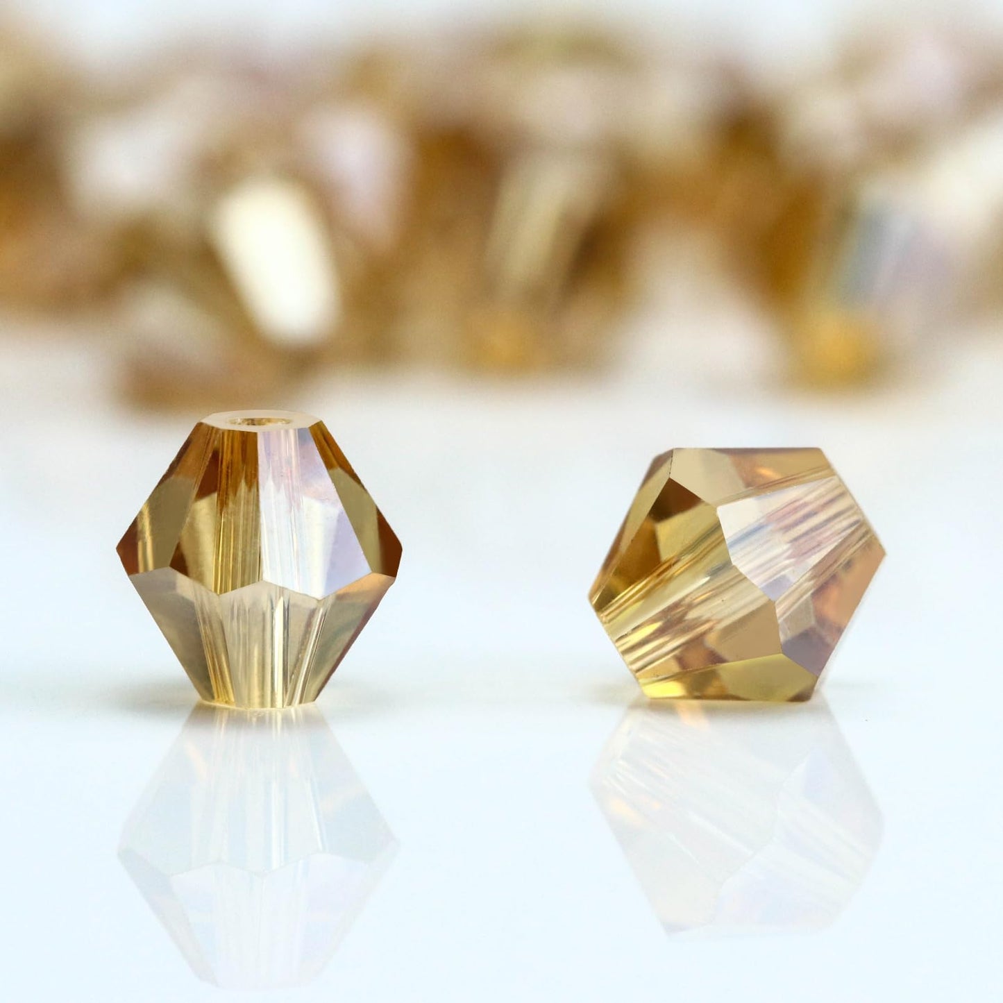 Dowarm 250PCS 6MM Faceted Bicone Crystal Beads for Crafts, Jewelry Making, DIY Bracelet, Necklace, Dolls, Wine Charms, Wind Chimes, Suncatchers, Loose Spacer Glass Beads, Amber Gold