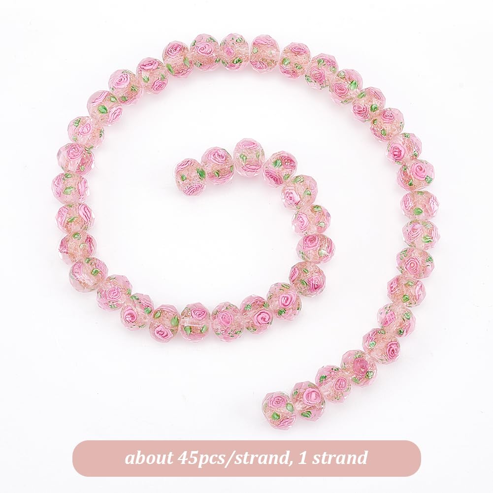 PH PandaHall 45pcs 11~12mm Gold Sand Lampwork Beads Glass Handmade Round Loose Beads for Rosary Making Jewelry Craft Making with 2mm Hole - Gloden Pink