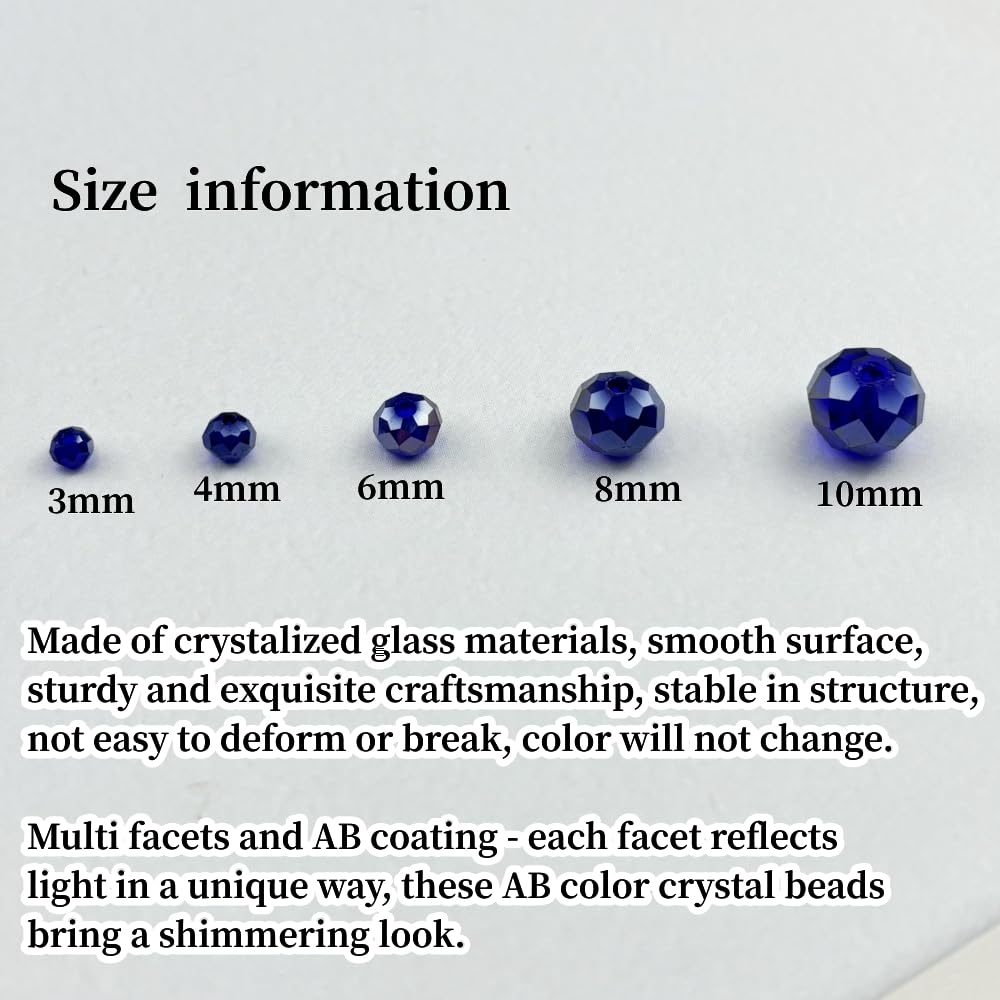 YHYPOCI 400pcs 4mm Crystal Glass Beads for Crafts Faceted Rondelle Glass Beads for Jewelry Making Crystal Spacer Beads for Necklaces Bracelets Earrings DIY Craft(Dark Blue AB)