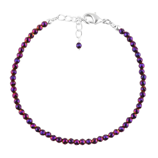 CRYSTALINES Genuine Purple Hametite Gemstone Bracelet, Faceted Beads Stones, Hypoallergenic Handmade Boho Jewelry for Women, Healing Crystals, Adjustable Silver Chain 7+1inch, Birthday Gift
