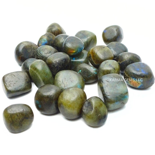 Karma Gems 1lb Labradorite Tumbled Stones - Polished Stones for Positive Energy - Crystal Kit for Fresh Mind & Restful Sleep - Healing Stone for Chakra Balancing-ideal for Gift & Home Decor (15-25 Mm)